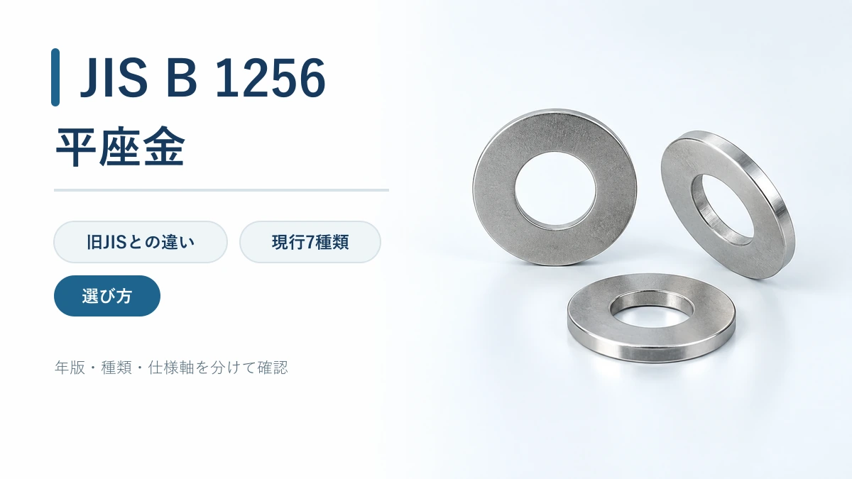 JIS B 1256の丸形平座金と旧JIS・現行7種類・選び方を示すアイキャッチ